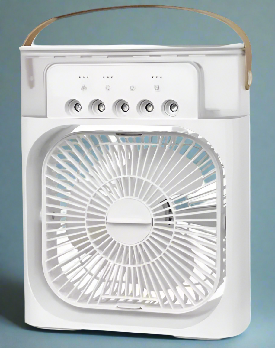 Humidificador Portátil 3 en 1 con Ventilador, Luz LED y USB – Mini Aire Acondicionado Personal
