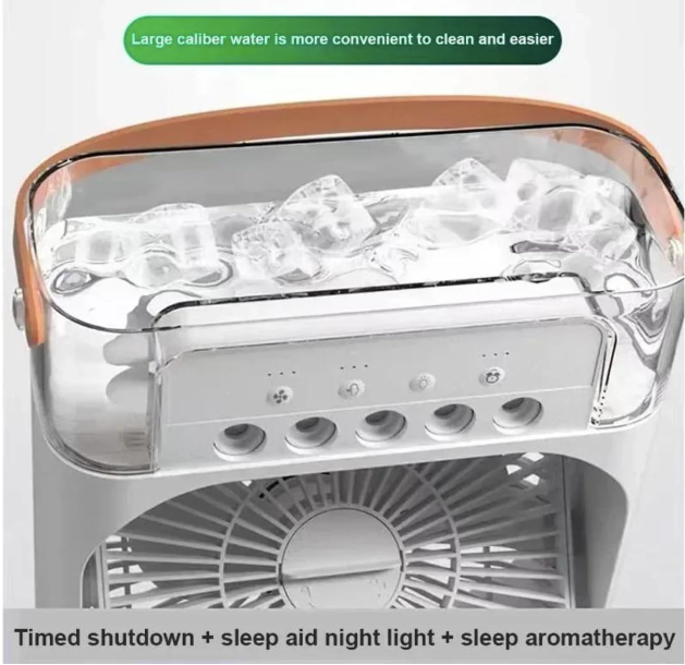 Humidificador Portátil 3 en 1 con Ventilador, Luz LED y USB – Mini Aire Acondicionado Personal