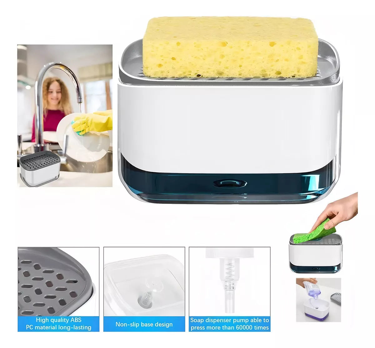 Porta Esponja con Dispensador de Jabón – Práctico y Compacto para Cocina.