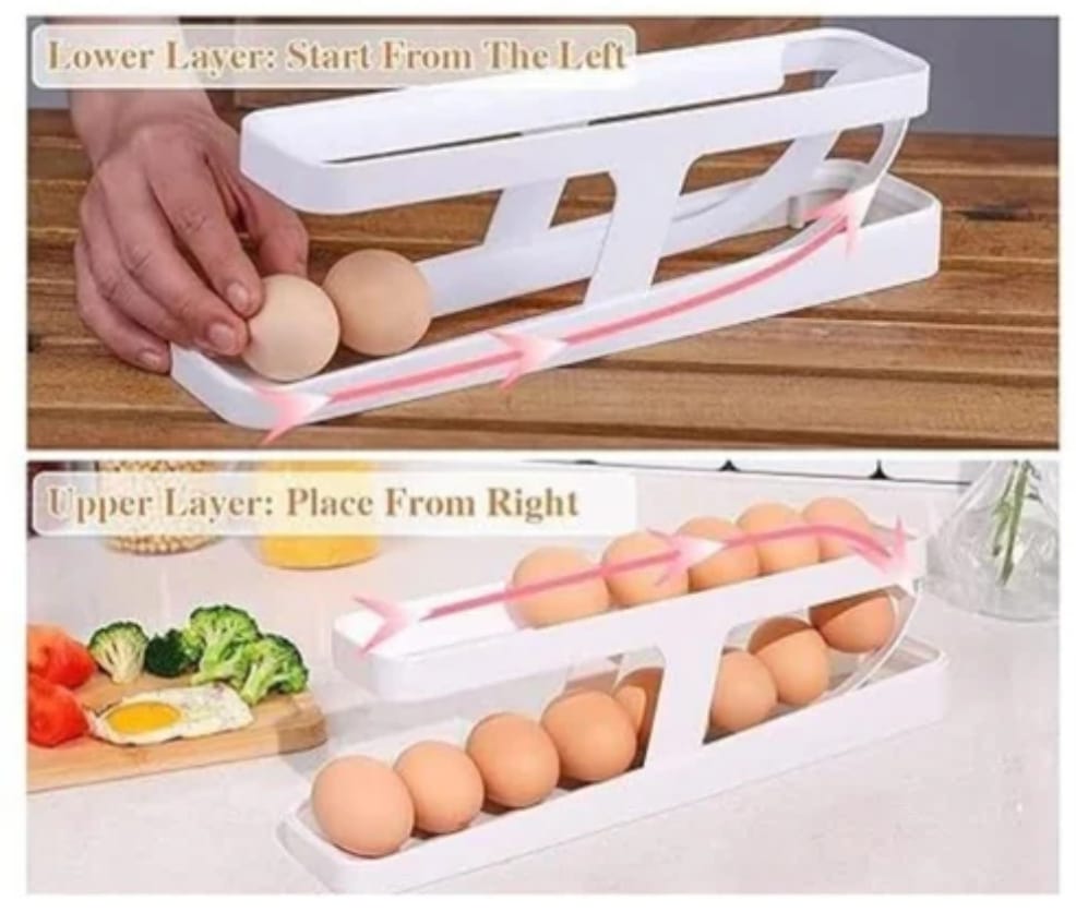 Dispensador de huevos de 2 niveles, Organizador automático y compacto para heladera.