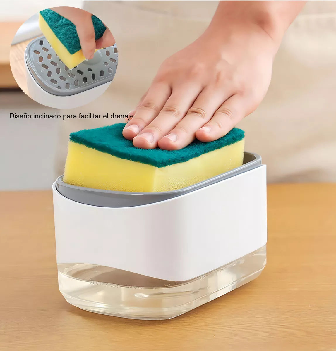 Porta Esponja con Dispensador de Jabón – Práctico y Compacto para Cocina.