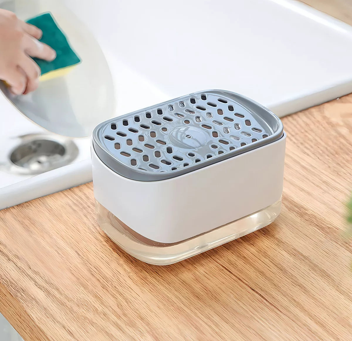 Porta Esponja con Dispensador de Jabón – Práctico y Compacto para Cocina.