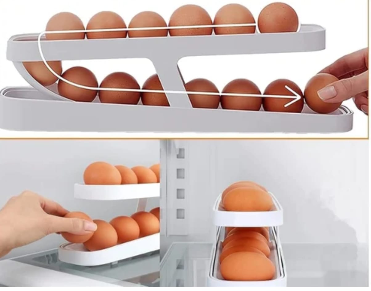 Dispensador de huevos de 2 niveles, Organizador automático y compacto para heladera.