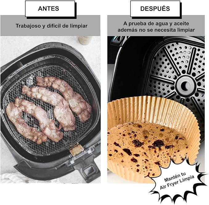 Papel para Airfryer (50 unidades) | Antiadherente, Resistente al Calor y Desechable | Cocina Saludable y Sin Suciedad.