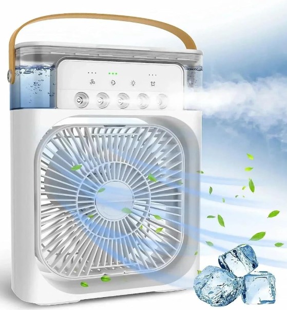 Humidificador Portátil 3 en 1 con Ventilador, Luz LED y USB – Mini Aire Acondicionado Personal