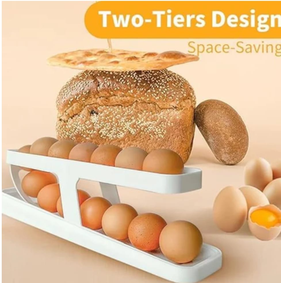 Dispensador de huevos de 2 niveles, Organizador automático y compacto para heladera.
