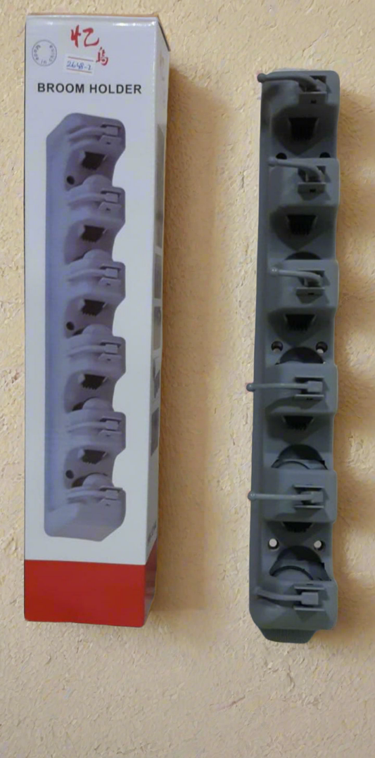 Porta Escobas de Pared 5 Posiciones + Ganchos