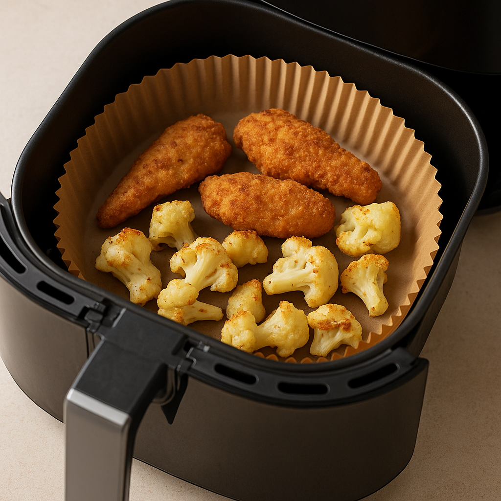 Papel para Airfryer (50 unidades) | Antiadherente, Resistente al Calor y Desechable | Cocina Saludable y Sin Suciedad.