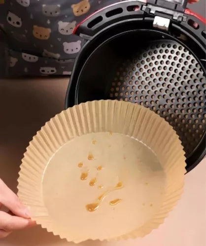 Papel para Airfryer (50 unidades) | Antiadherente, Resistente al Calor y Desechable | Cocina Saludable y Sin Suciedad.