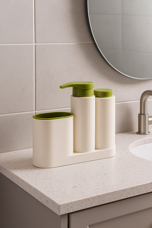 Dispensador de Jabón 3 en 1 | Organizador de Baño Compacto.
