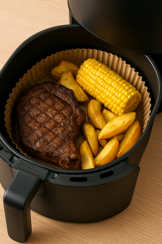 Papel para Airfryer (50 unidades) | Antiadherente, Resistente al Calor y Desechable | Cocina Saludable y Sin Suciedad.