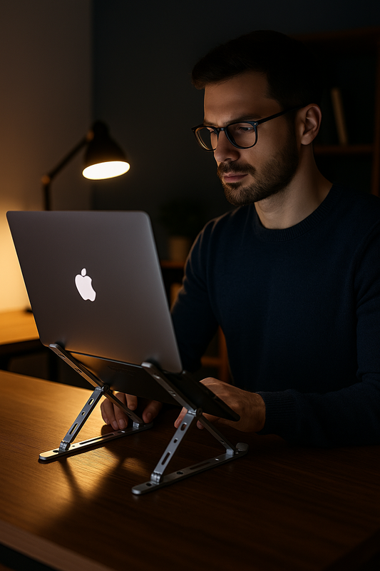 Soporte ajustable para notebook, ergonómico, plegable y ventilado.